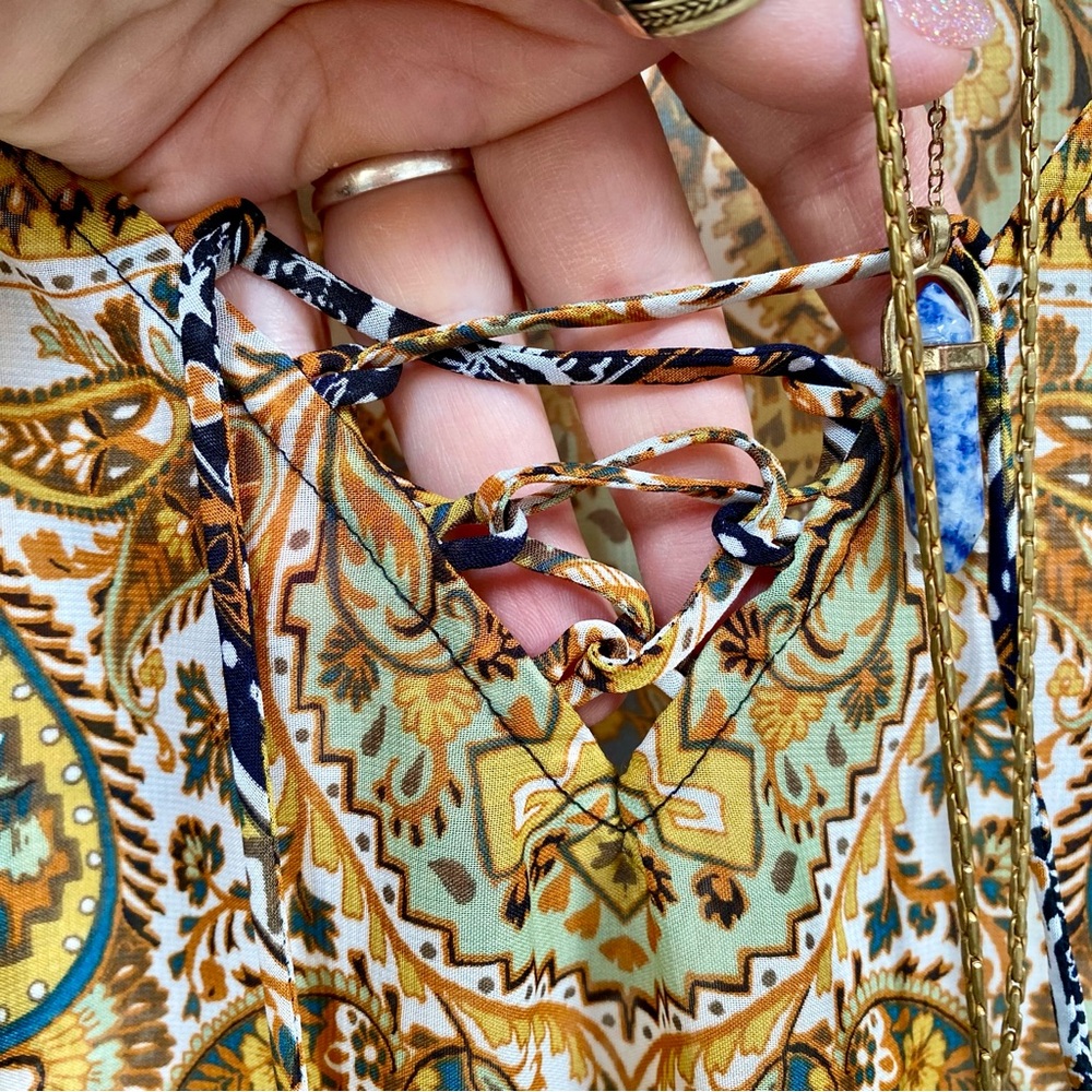 Anthropologie Fig & Flower boho blouse Gypsy southwestern vibe w bell sleeves - Picture 4 of 14